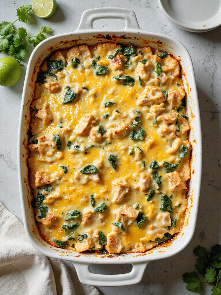 creamy spinach chicken tortilla casserole