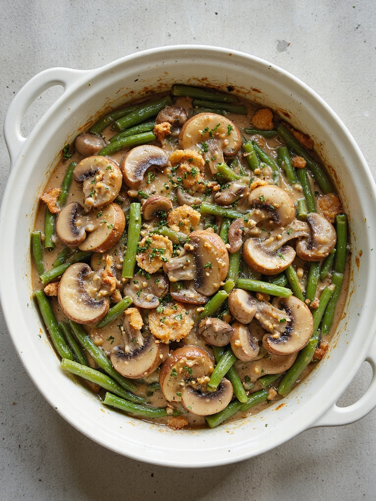 creamy thyme mushroom green beans