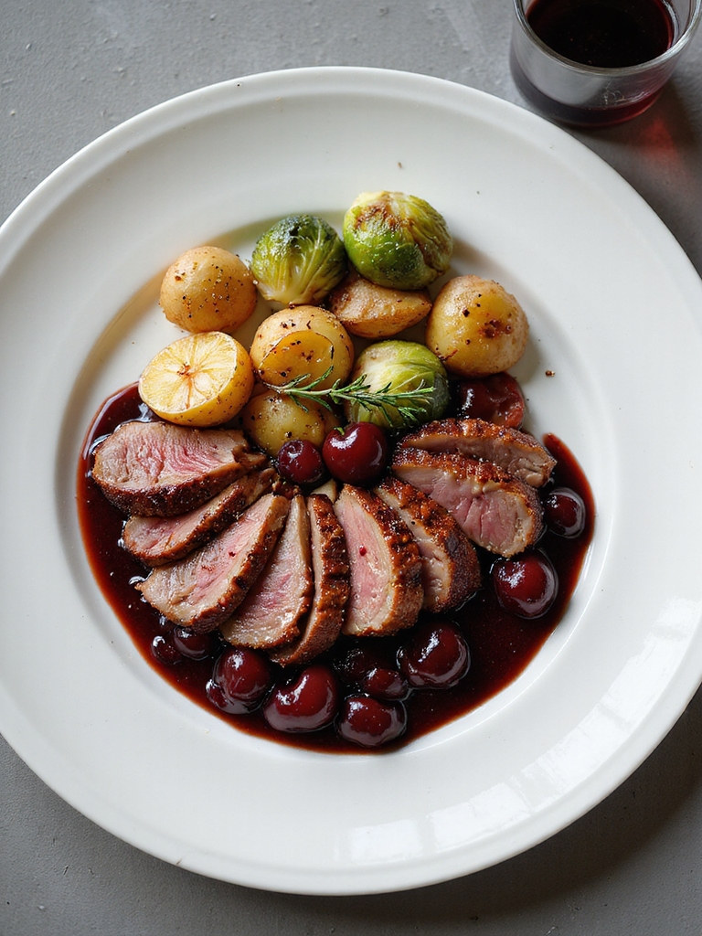 crisp skinned duck with cherries