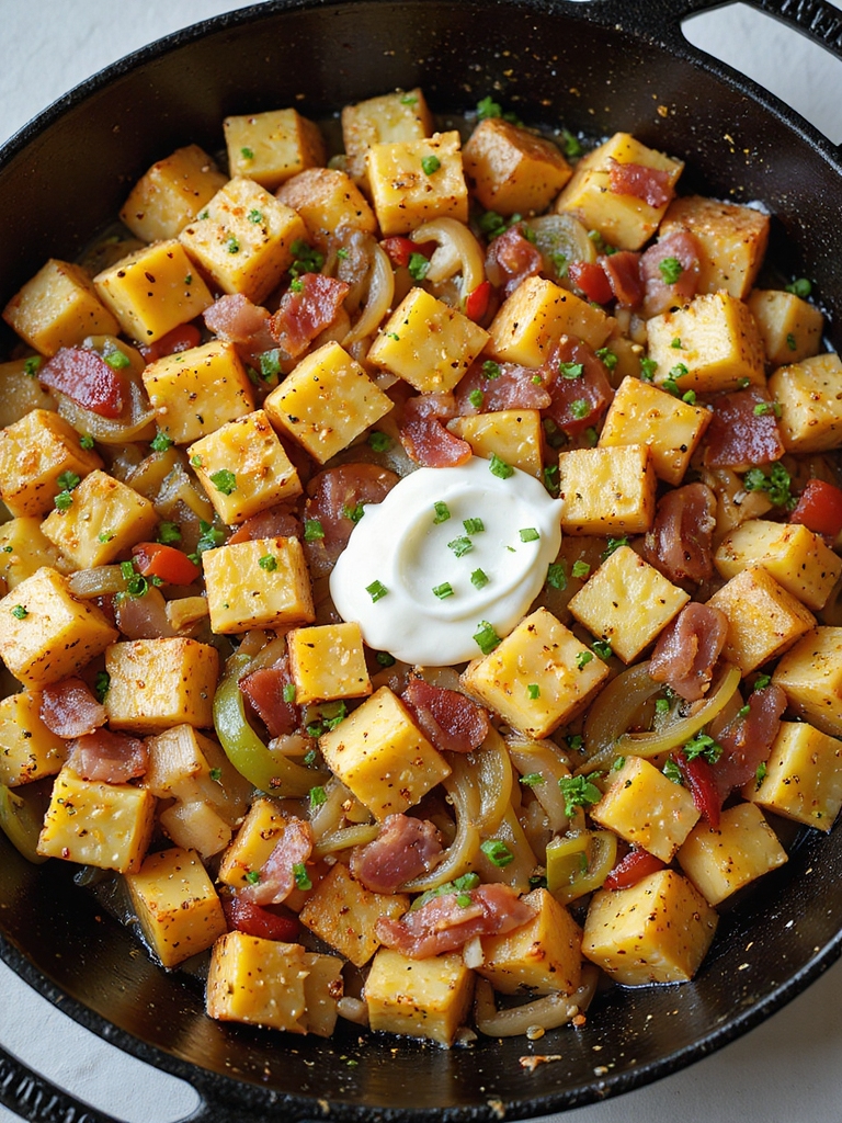 crispy bacon cheddar skillet potatoes