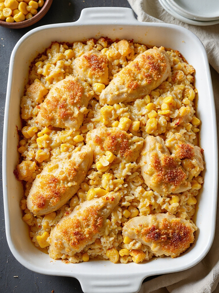 crispy creamy chicken rice bake