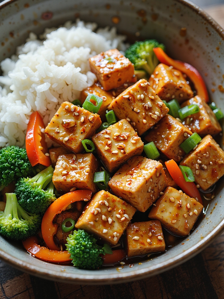 crispy honey soy tofu bowl