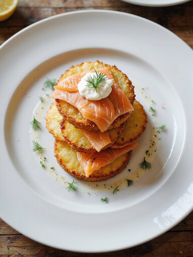 crispy potato r sti with smoked salmon