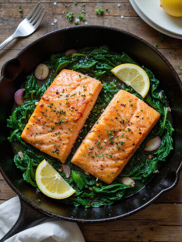 crispy skin garlic spinach