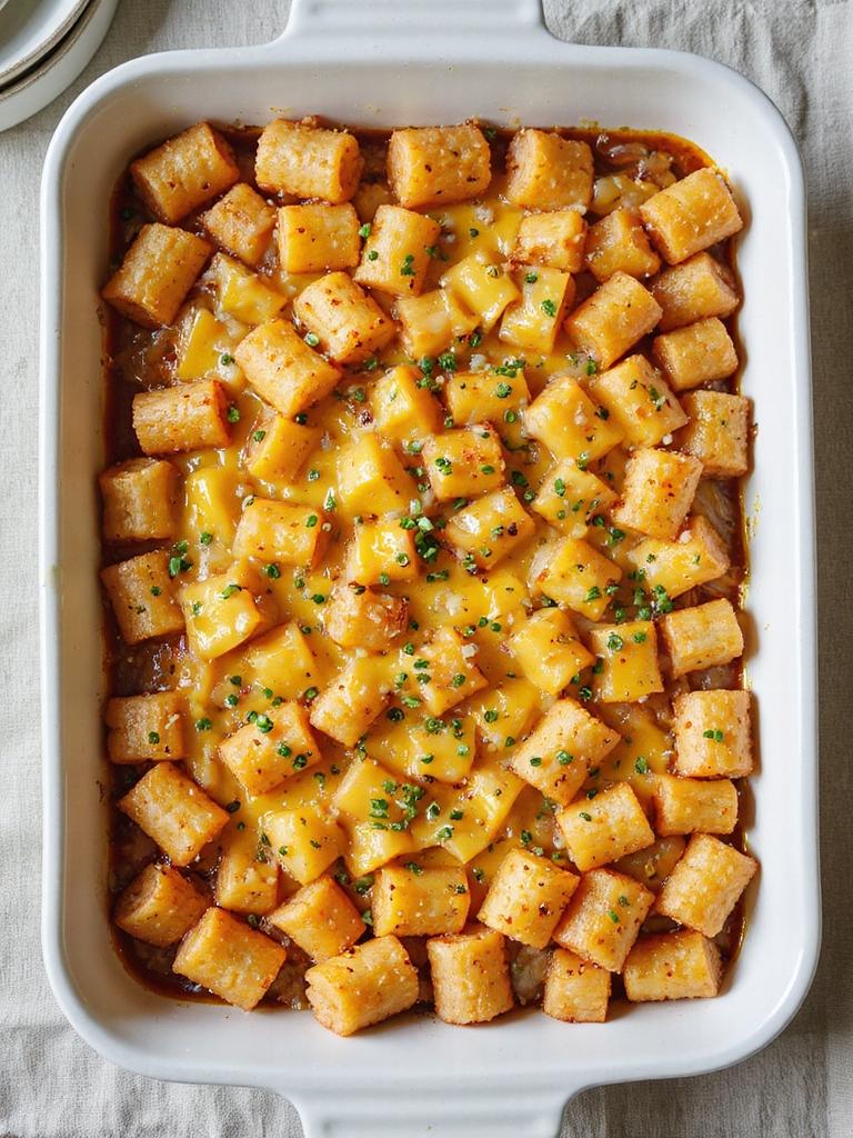 double cheesy caramelized onion tater tots