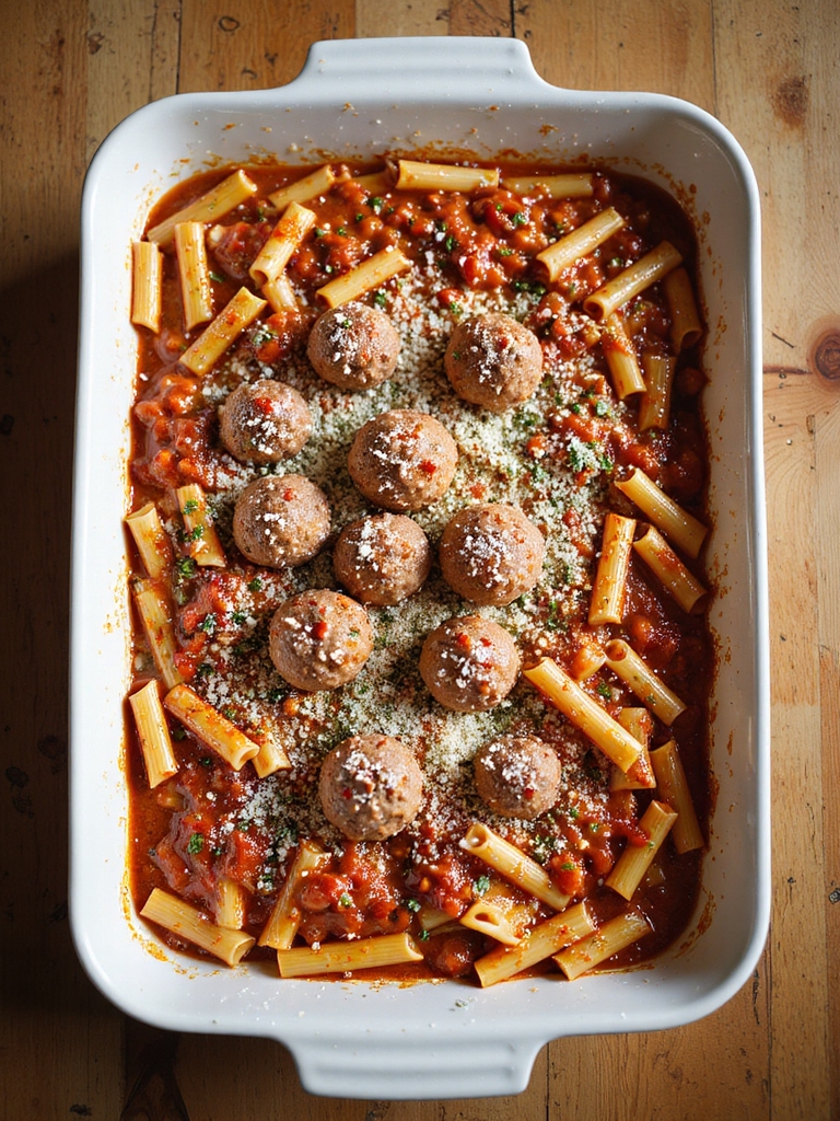 easy baked meatball pasta casserole