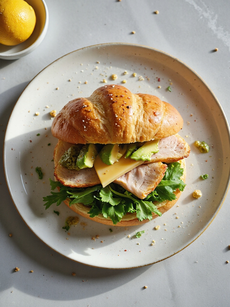 flaky croissant turkey pesto