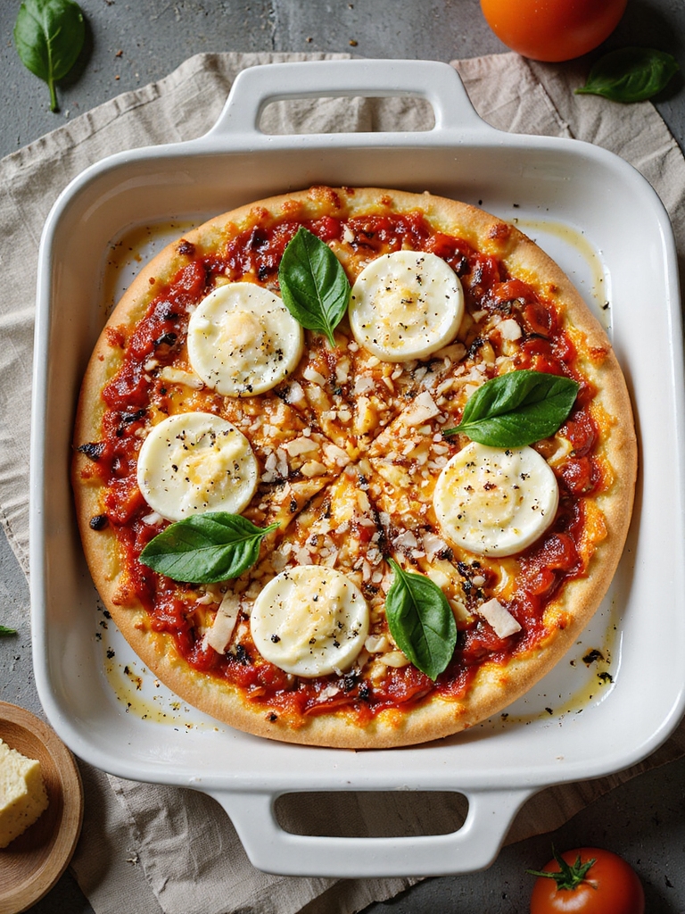 fresh margherita inspired cheesy bake