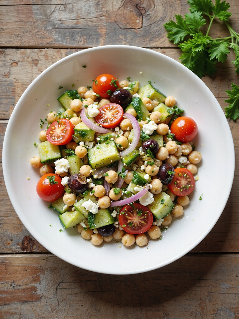 fresh mediterranean chickpea cucumber bowl
