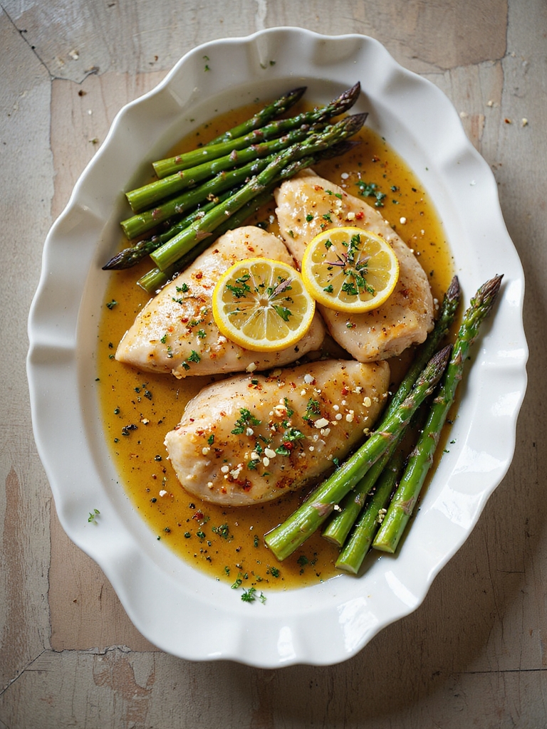 garlic butter chicken with asparagus