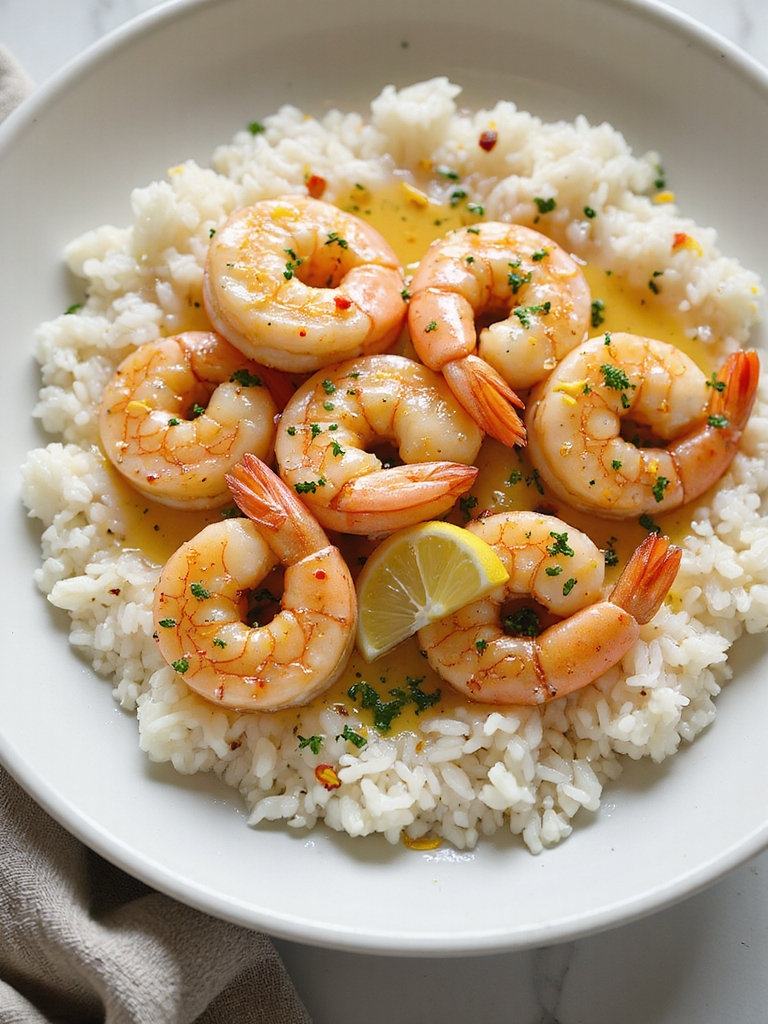 garlic butter shrimp over rice