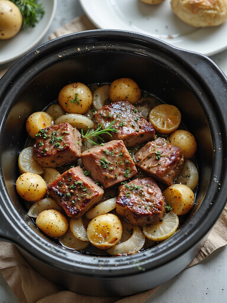 garlicky slow cooked steak dinner