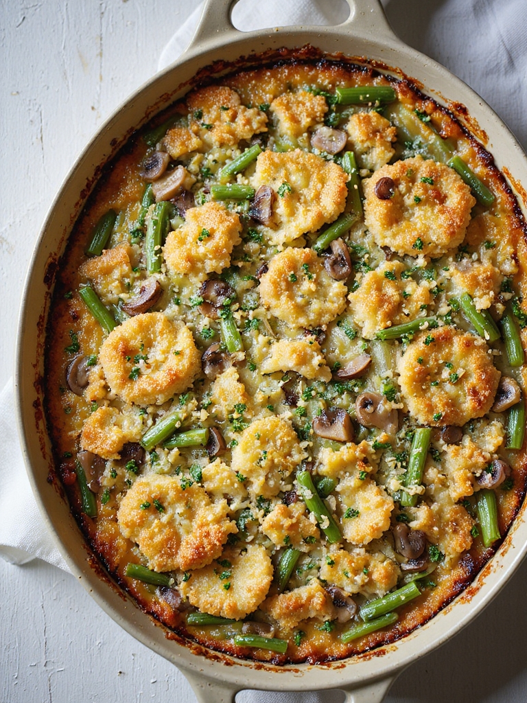 green beans mushroom cheesy gratin