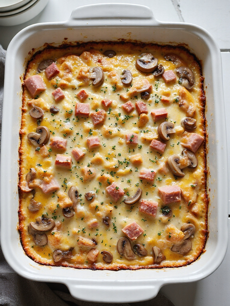 ham swiss mushroom breakfast casserole