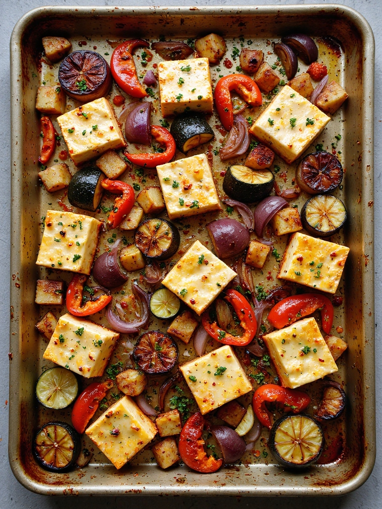 harissa roasted vegetables with halloumi