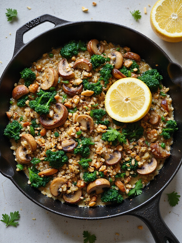 hearty barley mushroom kale skillet