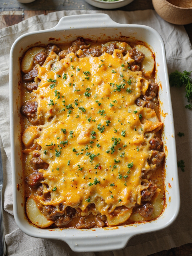 hearty cheesy layered potato casserole
