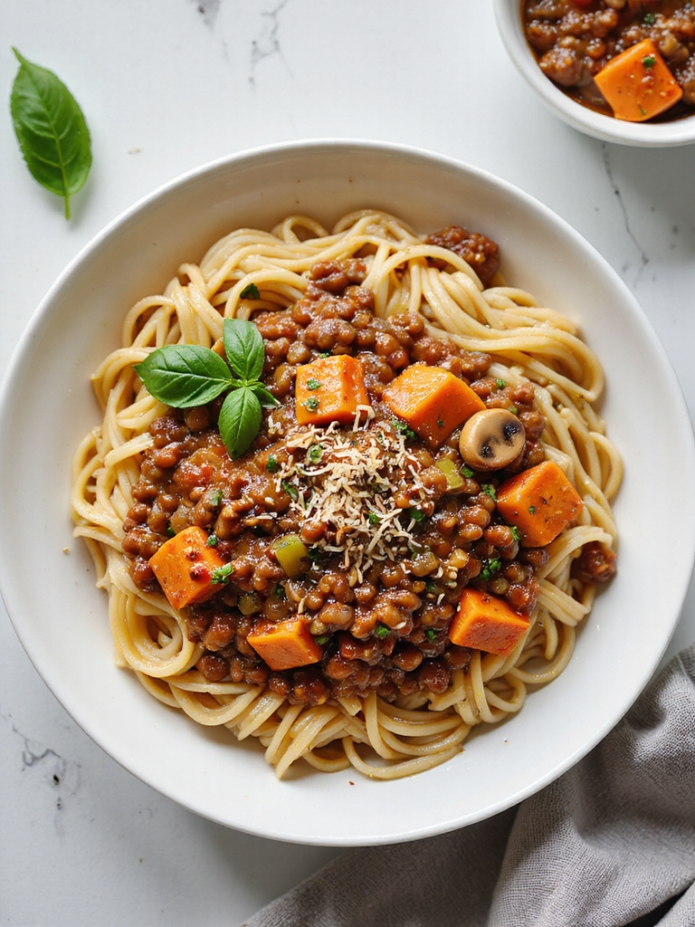 hearty lentil mushroom bolognese