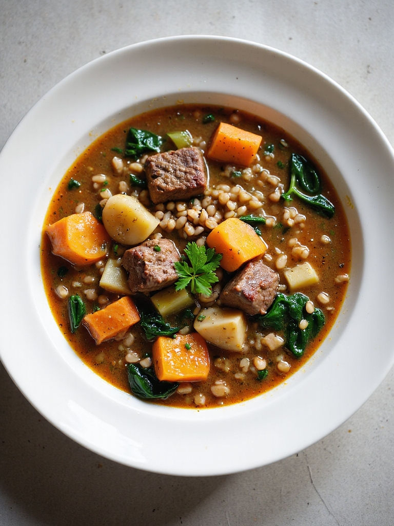 hearty slow cooked beef barley