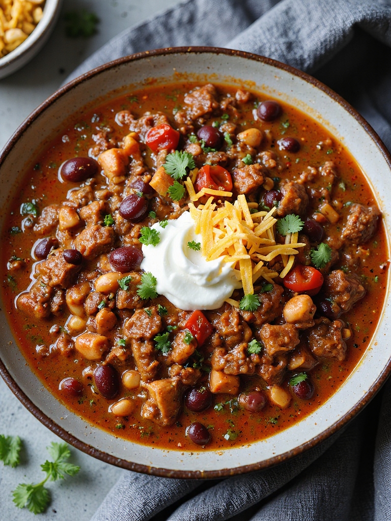 hearty slow cooked beef chili