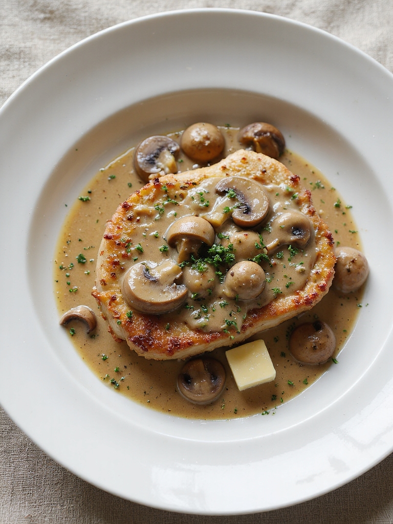herb crusted pork chops with mushroom gravy