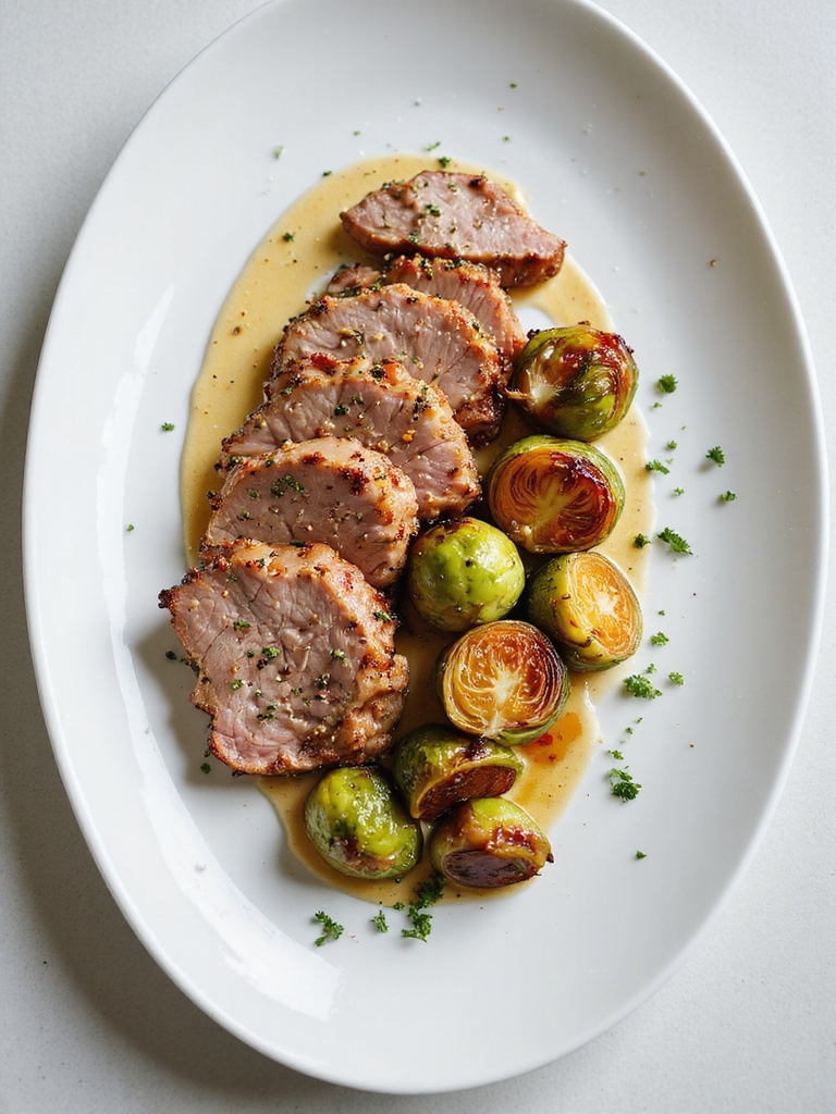 herb crusted pork with sprouts