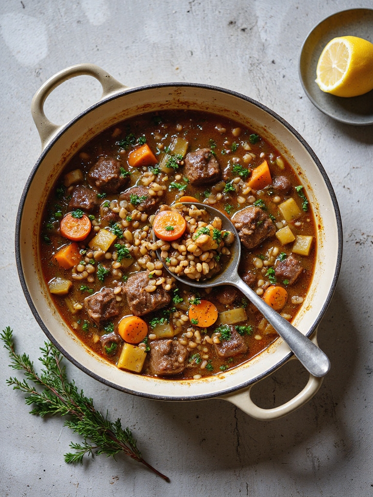 herb infused beef barley stew