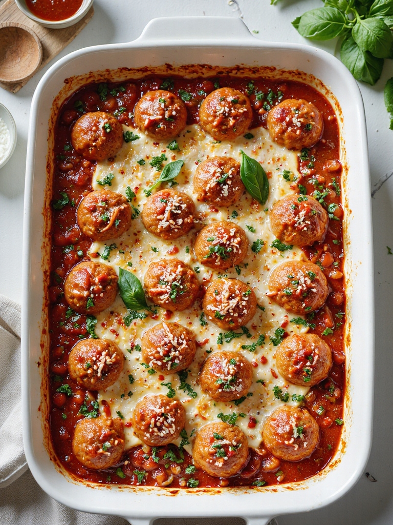 herbed meatballs baked with mozzarella