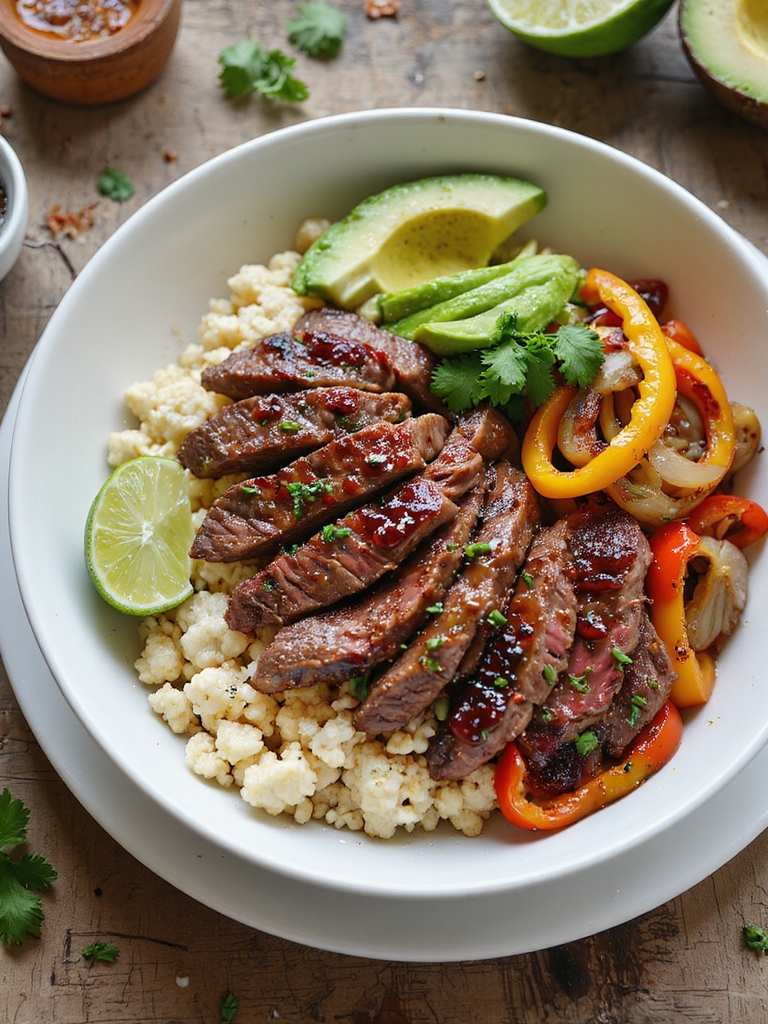 keto steak fajita cauliflower bowls