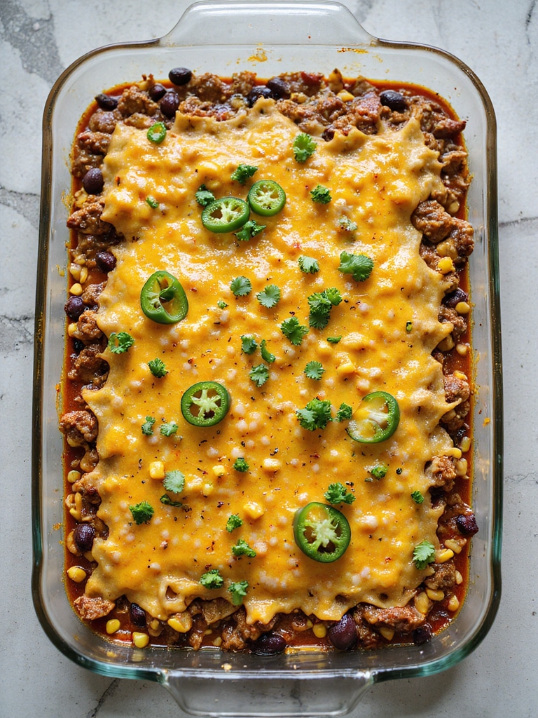 layered cheesy beef taco casserole
