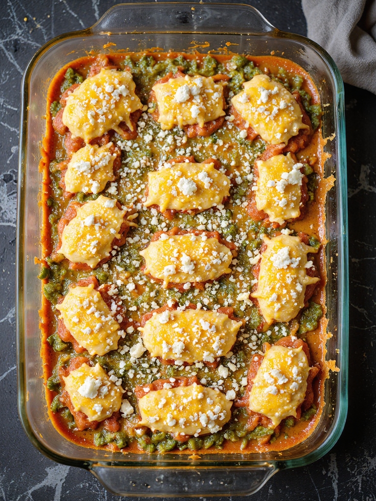 layered cheesy poblano egg casserole