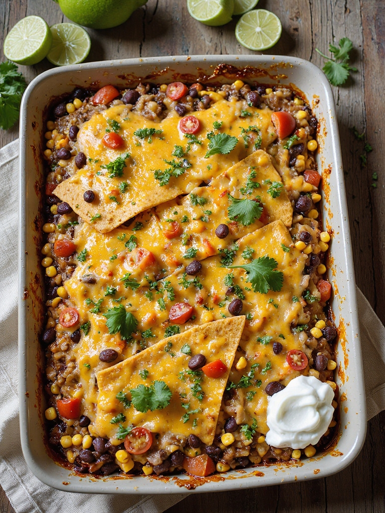 layered spicy vegetarian taco bake