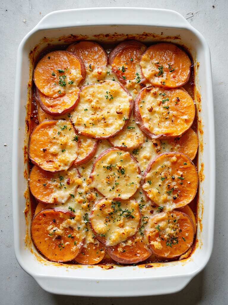 layered sweet potato gratin