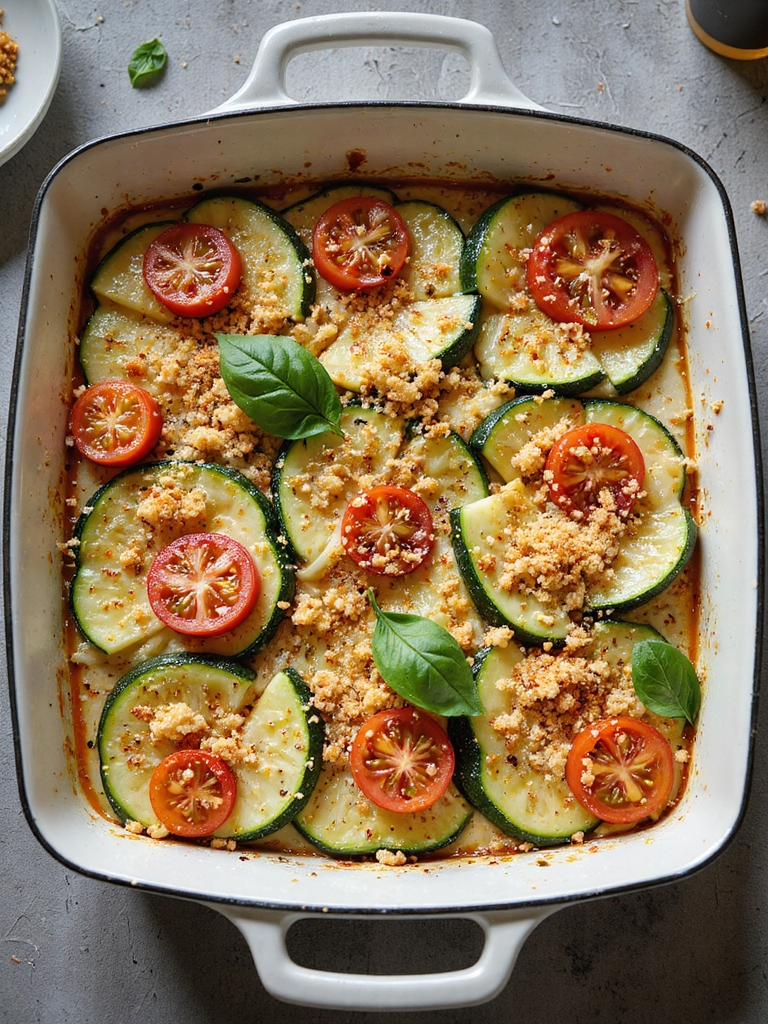layered zucchini tomato basil casserole