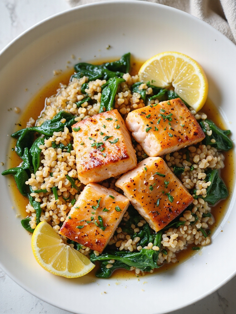 lemon garlic salmon with farro