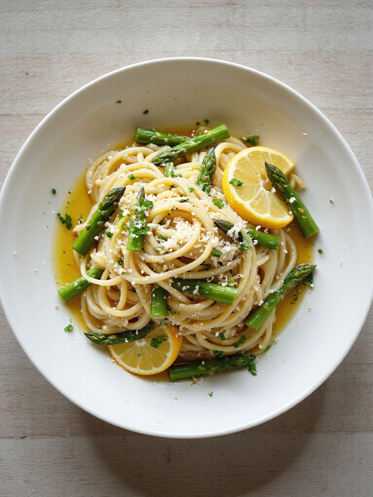 lemony asparagus garlic pasta