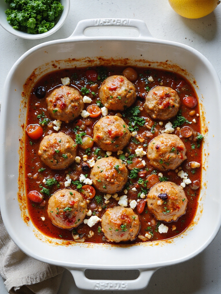 lemony feta olive meatballs