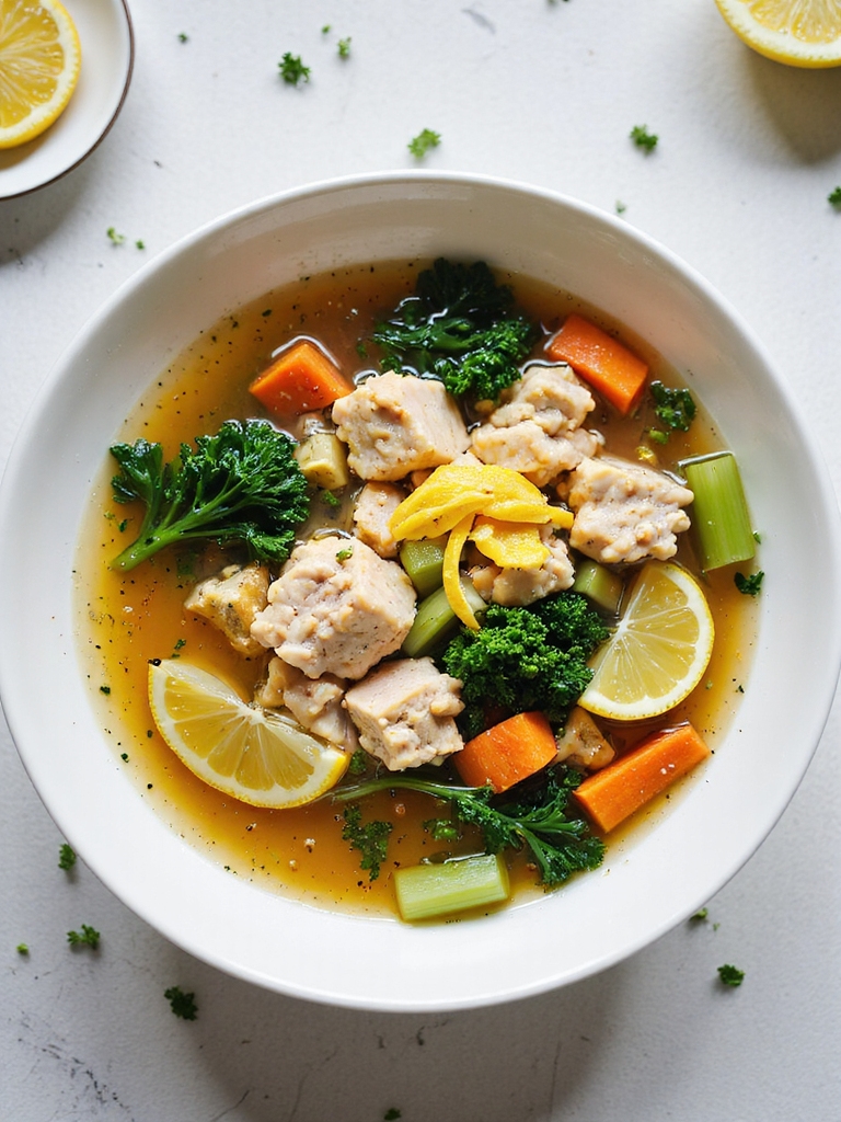 lemony herb turkey soup greens