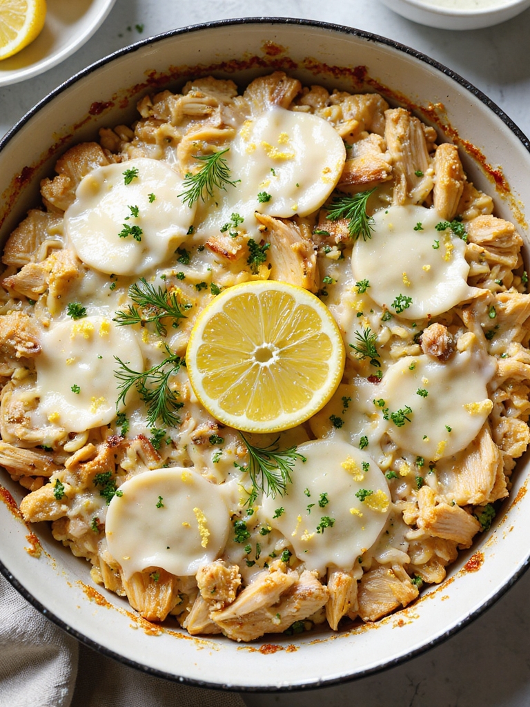 lemony herbed chicken orzo bake