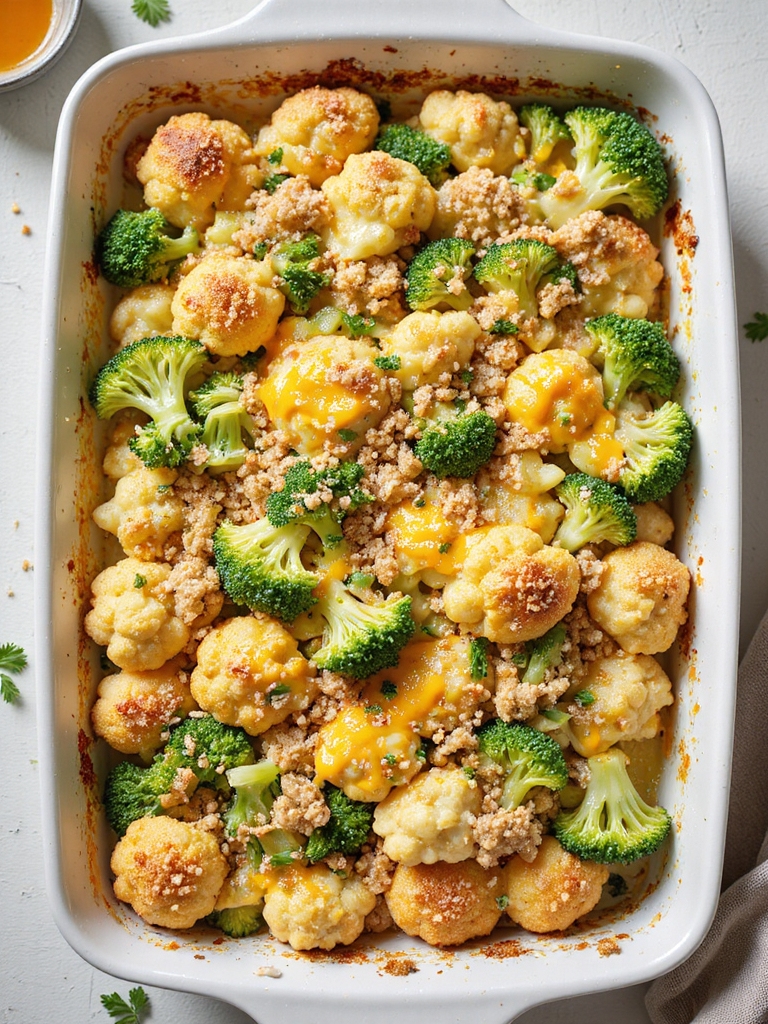 lightened cheesy broccoli cauliflower casserole