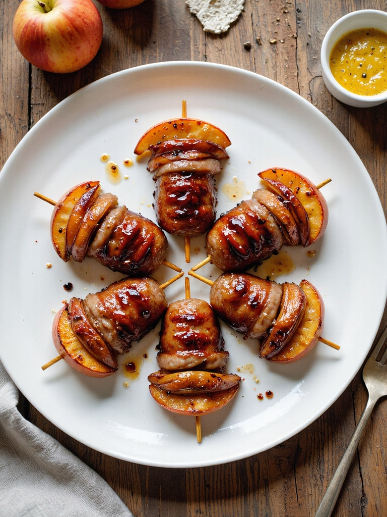 maple balsamic sausage apple skewers