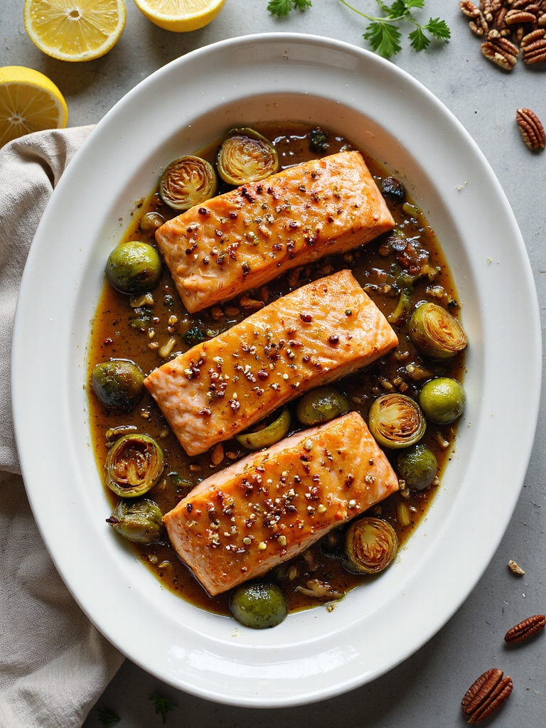maple mustard glazed salmon and sprouts