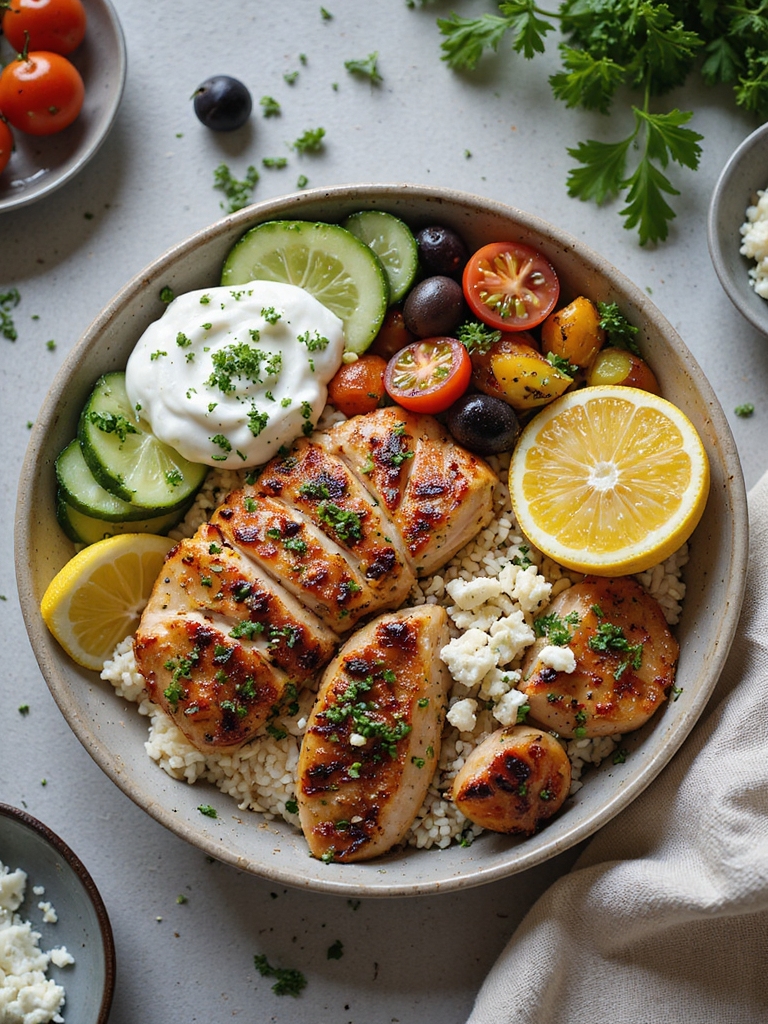 marinated greek chicken souvlaki bowls
