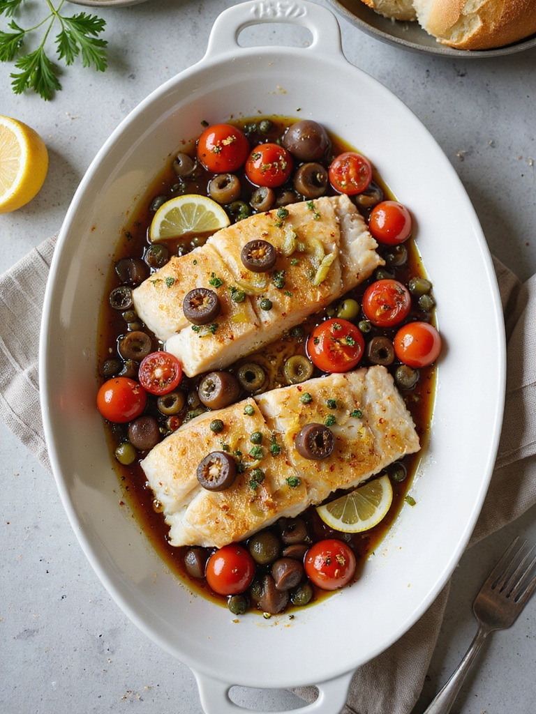 mediterranean baked cod with tomatoes
