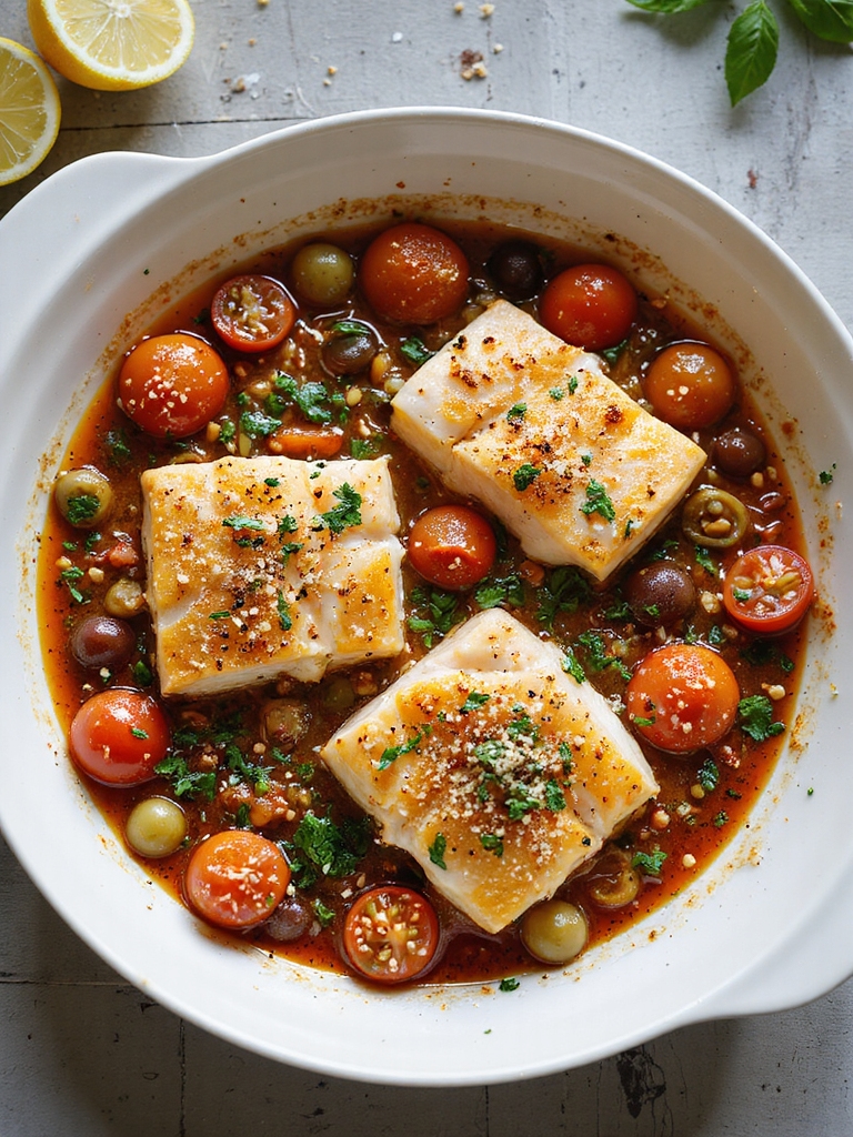 mediterranean baked fish with olives