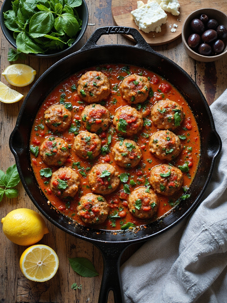 mediterranean meatball skillet bake