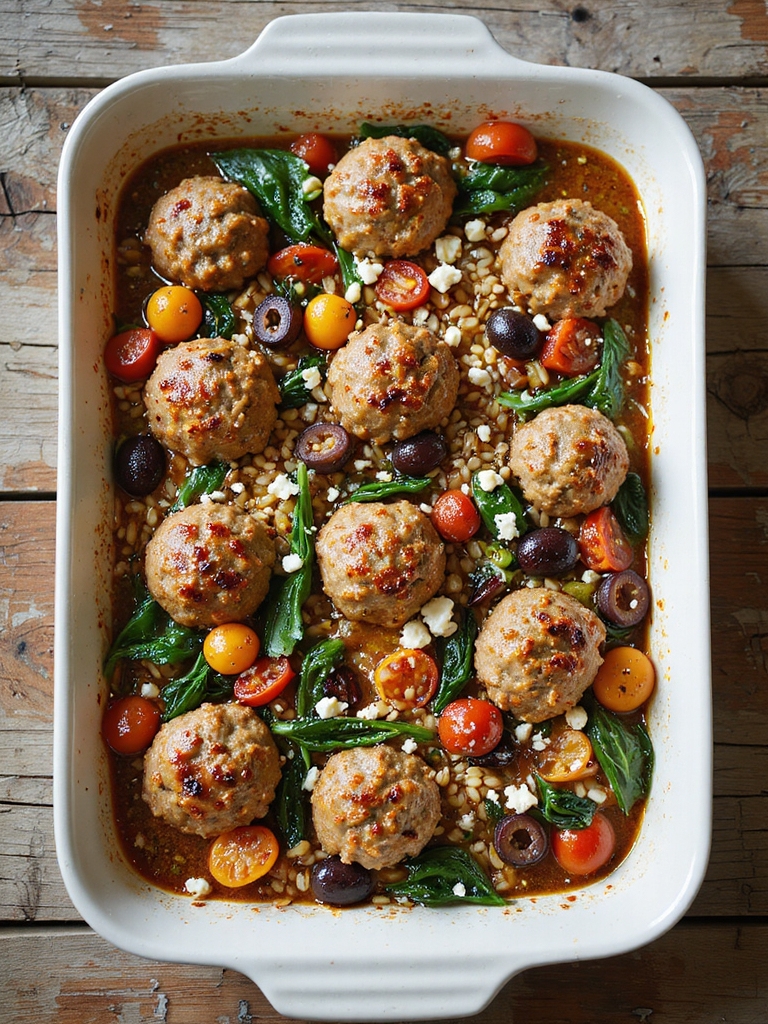 mediterranean one pan meatball bake