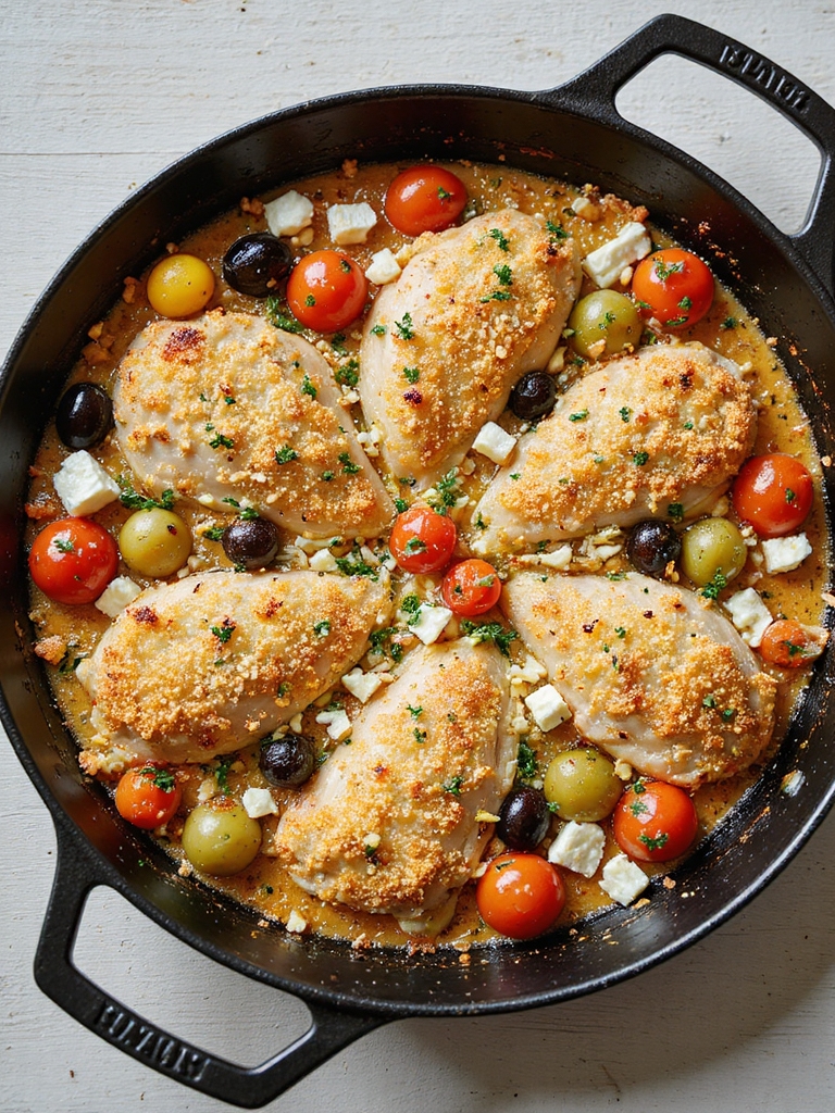 mediterranean shredded chicken bake