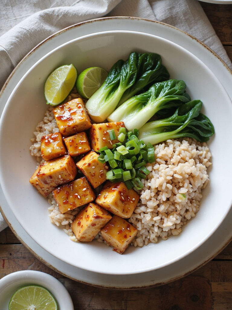 miso glazed tofu rice bowls