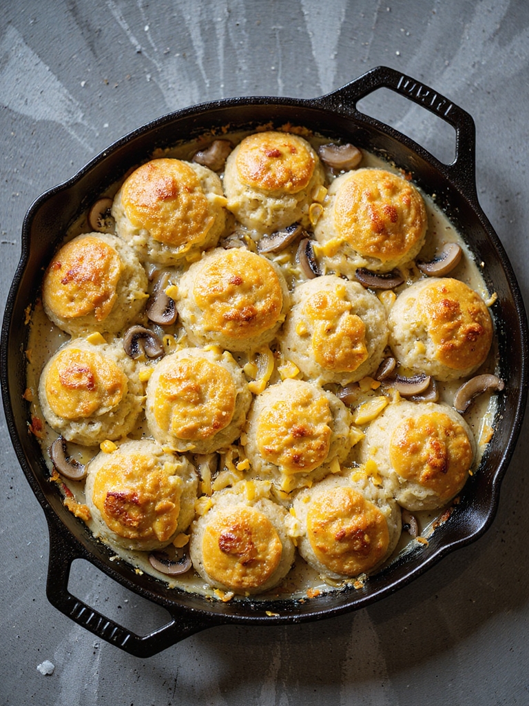 mushroom swiss chicken cobbler